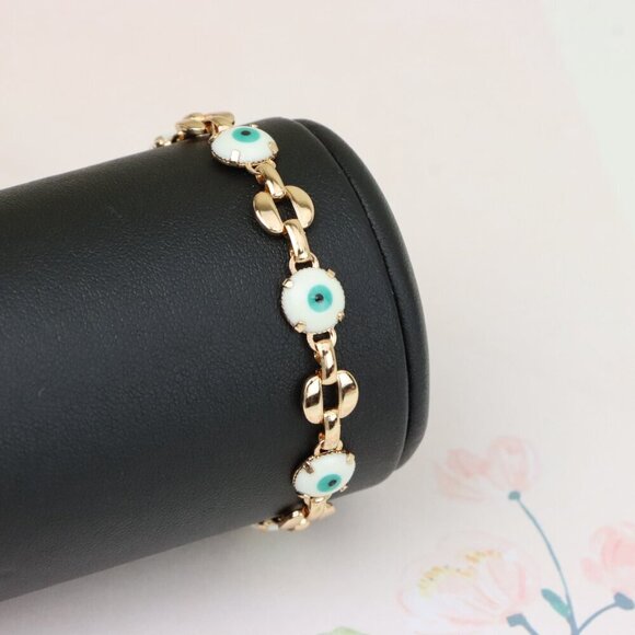 "Turquoise Evil Eye Rose Gold Bracelet with Glossy Gold Accents, XPBL1026 - Picture 7 of 12